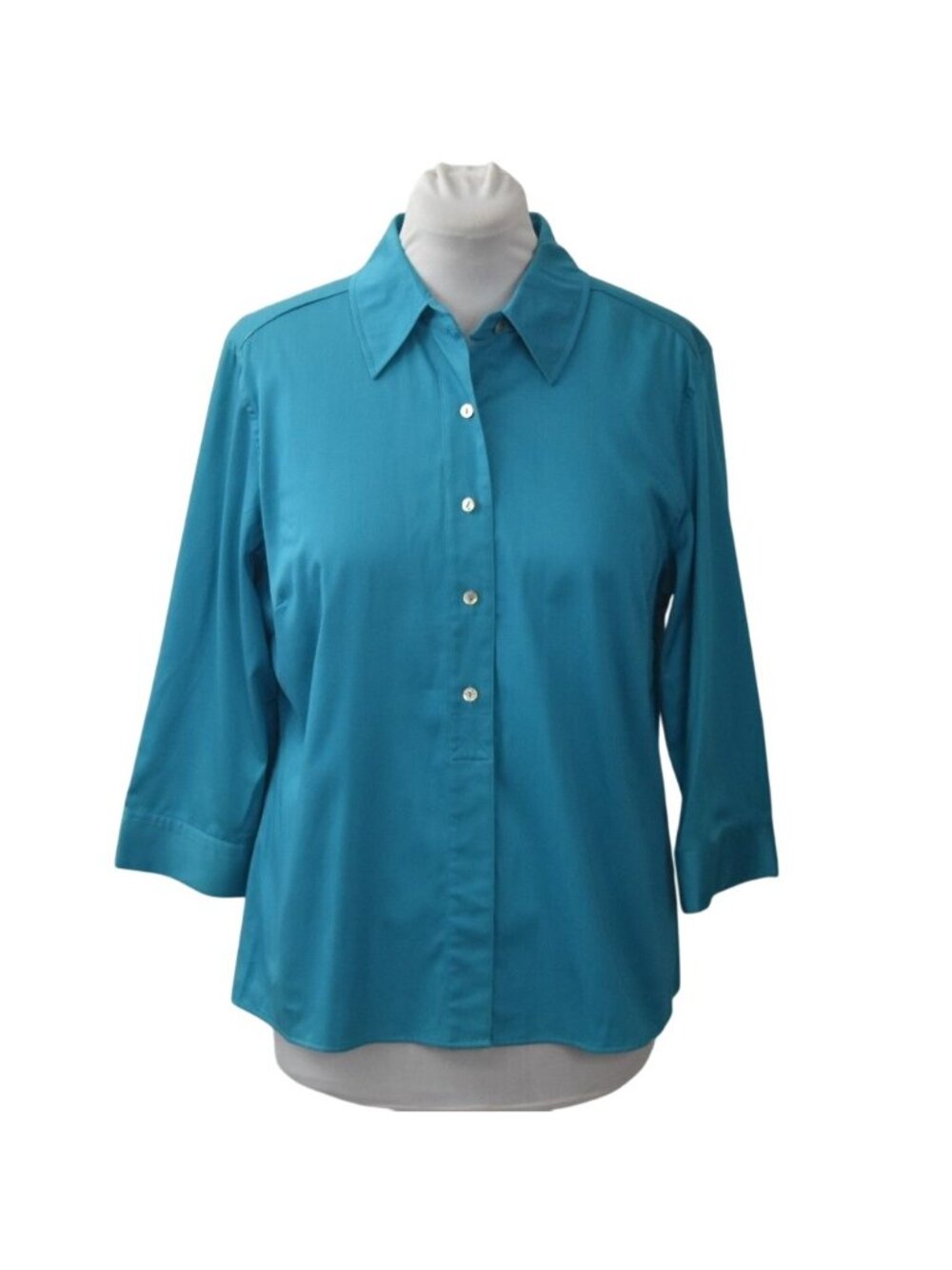 Chicos Womens Size 3 XL Blue Button Down Shirt 3/4 Sleeve Cotton Top Triana NWT
